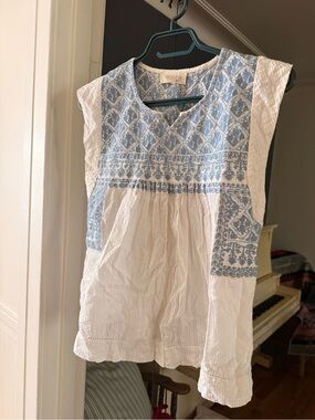 Valiante White Cotton Tunic with Blue Embroidery
